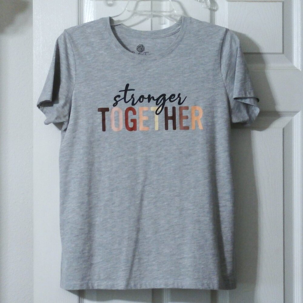 Positivi Tees Women's Gray Medium (8-10) Short Sleeve T-Shirt, Stronger Together